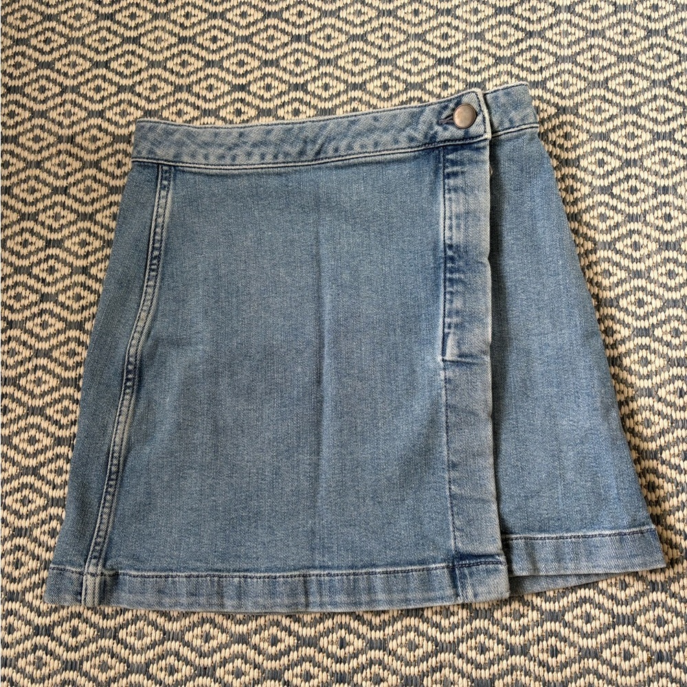 THEORY wrap denim mini skirt